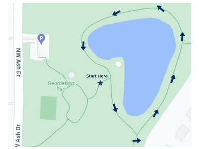 Map of Georgetown Park with pond and walking trail marked