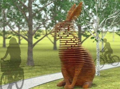 Abstract Art of a Rabbit Composed of Wood Slats