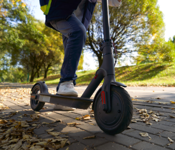 electric scooter, legs, leaves